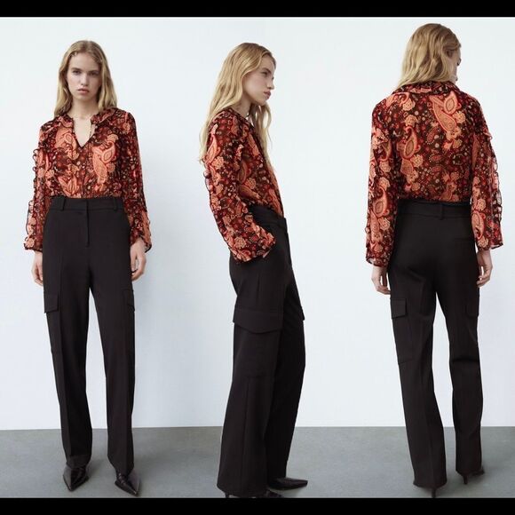 ZARA multicoloured paisley print ruffled bodysuit Sz XL NWT - Picture 2 of 9